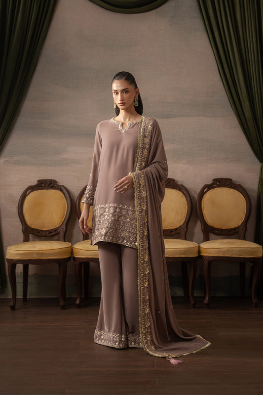 3 PIECE EMBROIDERED VELVET SUIT-ENCHANTED BLAZE ( LUXURY UNSTITCHED )