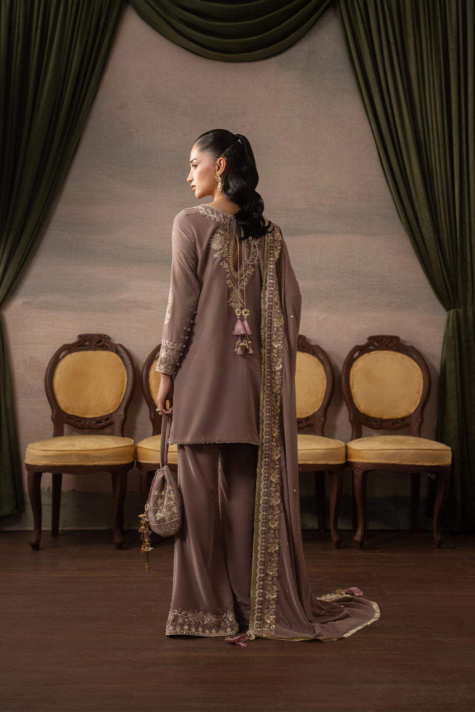 3 PIECE EMBROIDERED VELVET SUIT-ENCHANTED BLAZE ( LUXURY UNSTITCHED )