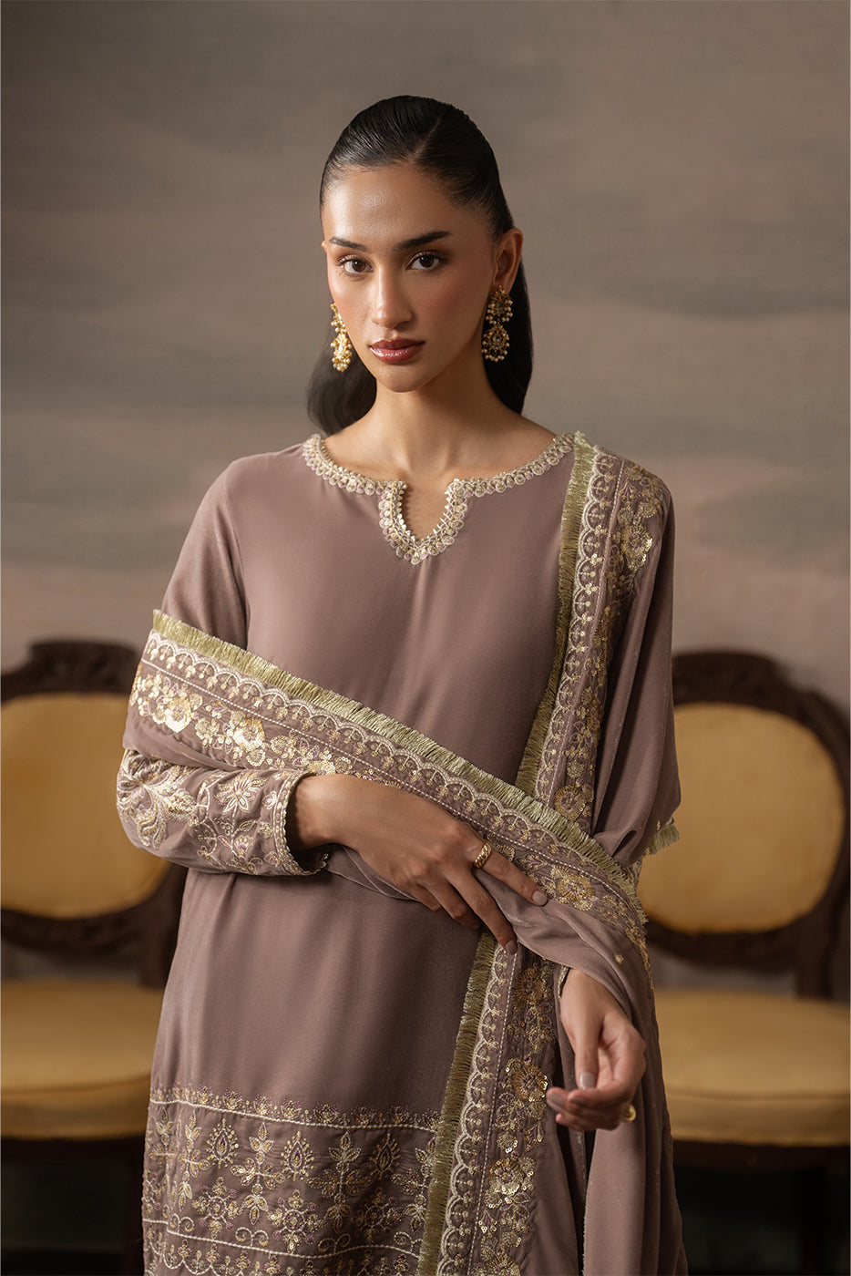 3 PIECE EMBROIDERED VELVET SUIT-ENCHANTED BLAZE ( LUXURY UNSTITCHED )