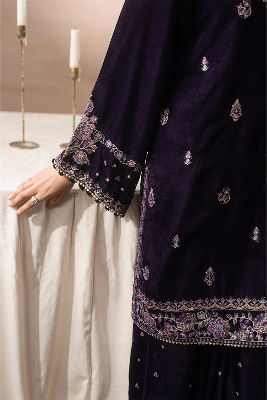 3 PIECE EMBROIDERED VELVET SUIT-MULBERRY DUSK ( LUXURY UNSTITCHED )