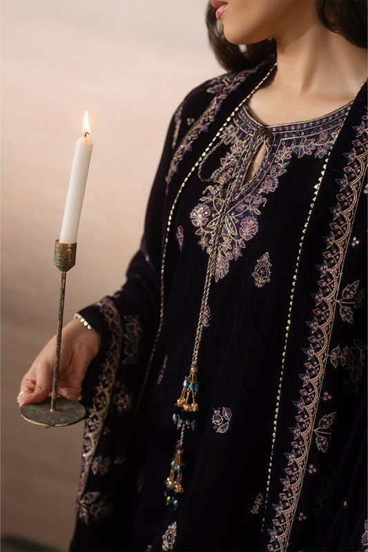 3 PIECE EMBROIDERED VELVET SUIT-MULBERRY DUSK ( LUXURY UNSTITCHED )