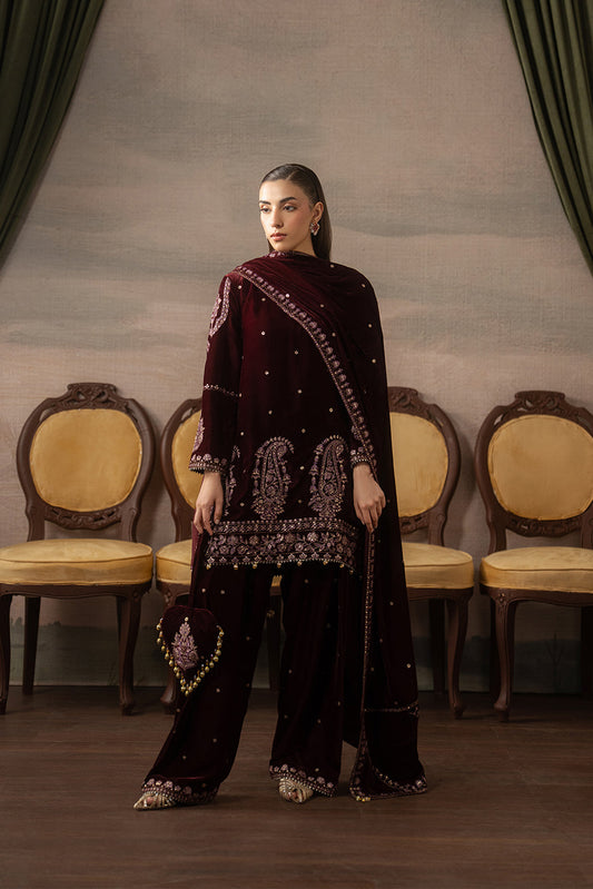 3 PIECE EMBROIDERED VELVET SUIT-FAUX FEMME ( LUXURY UNSTITCHED )