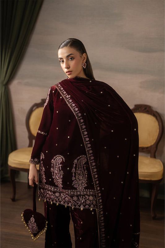 3 PIECE EMBROIDERED VELVET SUIT-FAUX FEMME ( LUXURY UNSTITCHED )