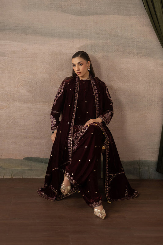 3 PIECE EMBROIDERED VELVET SUIT-FAUX FEMME ( LUXURY UNSTITCHED )