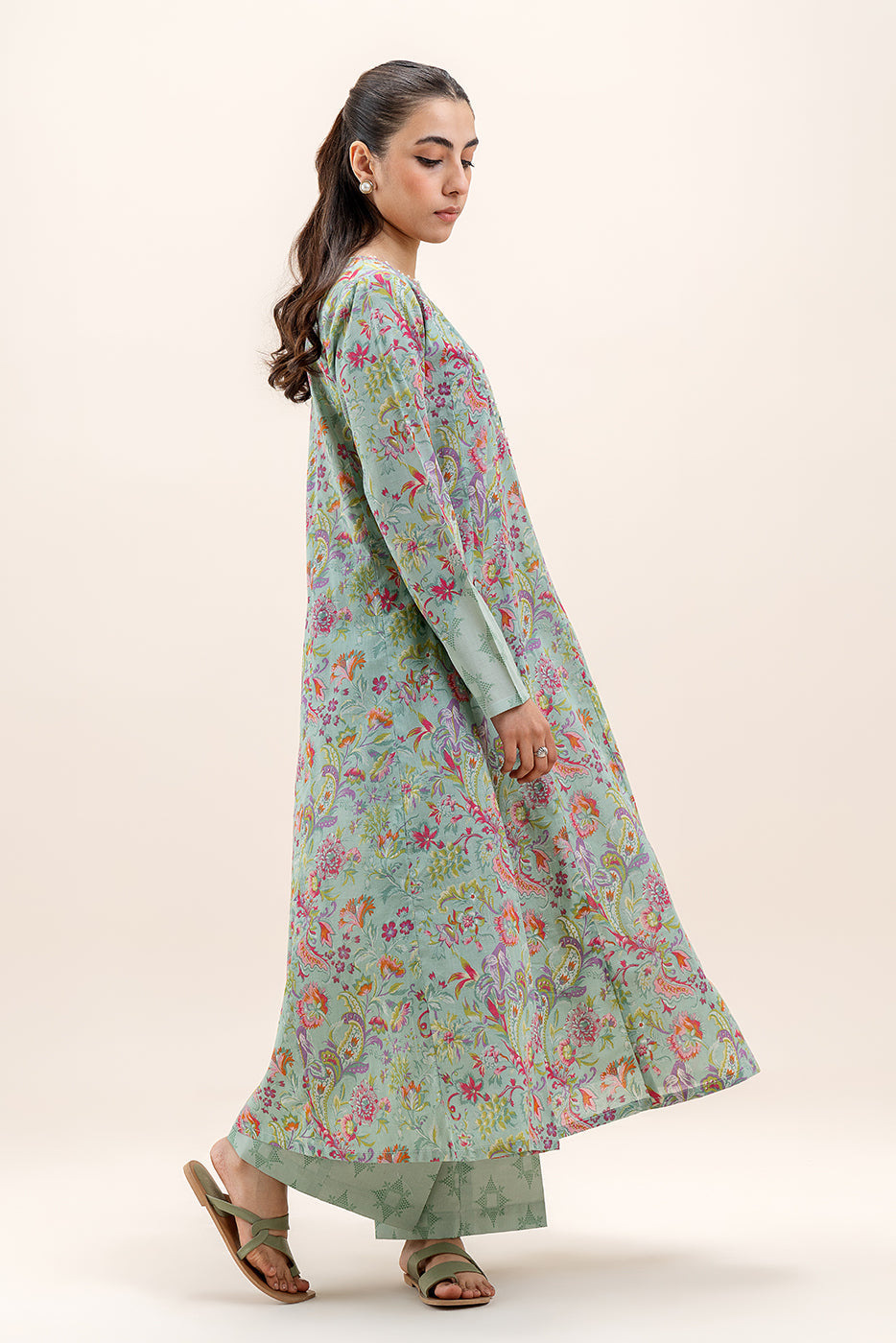 2 PIECE PRINTED LAWN SUIT-SEA MIST (UNSTITCHED)