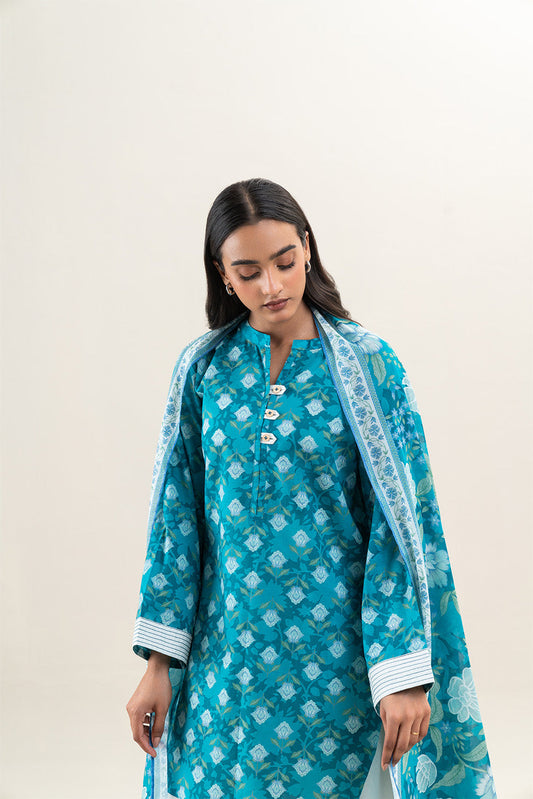 2 PIECE PRINTED LAWN SUIT-TEAL HUES (UNSTITCHED)