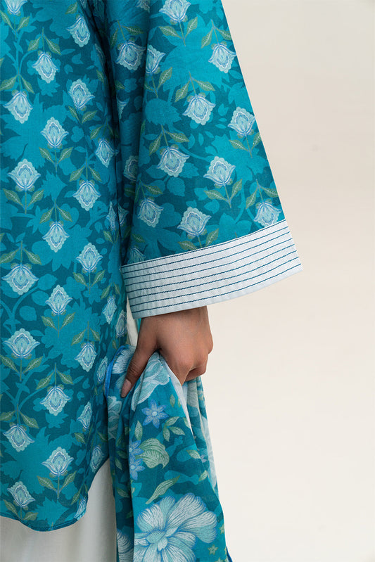 2 PIECE PRINTED LAWN SUIT-TEAL HUES (UNSTITCHED)