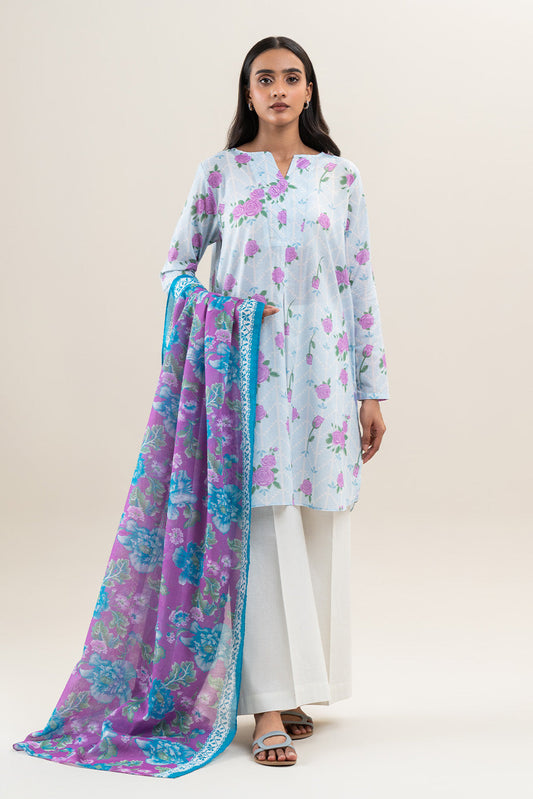 2 PIECE PRINTED LAWN SUIT-ROSE CRUSH (UNSTITCHED)