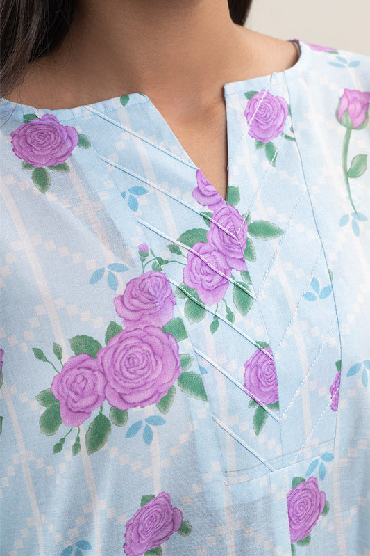 2 PIECE PRINTED LAWN SUIT-ROSE CRUSH (UNSTITCHED)