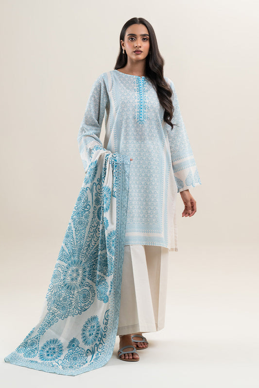 3 PIECE PRINTED LAWN SUIT-SAPPHIRE MAZE (UNSTITCHED)